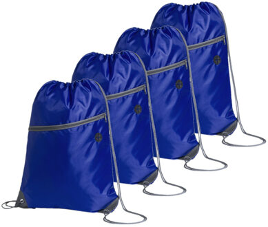 Sport gymtas/rugtas/draagtas - 4x - blauw met rijgkoord 34 x 44 cm van polyester
