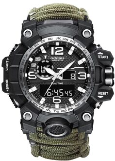 Sport Multi-Functionele Led Elektronische Horloge Dubbele Display Fluitje Waterdichte Lichtgevende Outdoor Mannen Trending Horloge groen