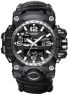 Sport Multi-Functionele Led Elektronische Horloge Dubbele Display Fluitje Waterdichte Lichtgevende Outdoor Mannen Trending Horloge zwart