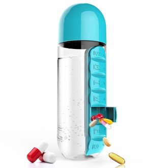 Sport Plastic Waterfles Combineren Dagelijks Pill Boxes Organisator Drinken Flessen Lekvrije Fles Tumbler Outdoor blauw