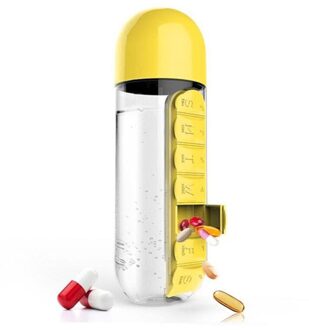Sport Plastic Waterfles Combineren Dagelijks Pill Boxes Organisator Drinken Flessen Lekvrije Fles Tumbler Outdoor geel