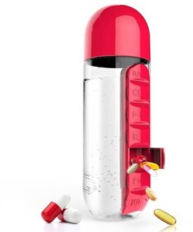 Sport Plastic Waterfles Combineren Dagelijks Pill Boxes Organisator Drinken Flessen Lekvrije Fles Tumbler Outdoor rood