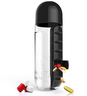 Sport Plastic Waterfles Combineren Dagelijks Pill Boxes Organisator Drinken Flessen Lekvrije Fles Tumbler Outdoor zwart