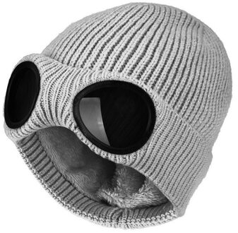 Sport Ski Cap Unisex Gebreide Goggles Thermische Warme Herfst Winter Warmte Keeper Oor Sneeuw Koude Protector Sport Stretch Beanie Hoeden Grijs