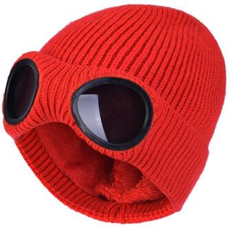 Sport Ski Cap Unisex Gebreide Goggles Thermische Warme Herfst Winter Warmte Keeper Oor Sneeuw Koude Protector Sport Stretch Beanie Hoeden Rood