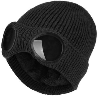 Sport Ski Cap Unisex Gebreide Goggles Thermische Warme Herfst Winter Warmte Keeper Oor Sneeuw Koude Protector Sport Stretch Beanie Hoeden zwart