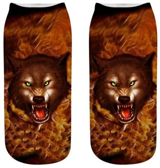 Sport Sokken Mannen Vrouwen Leuke Casual Werk Zakelijke Katoenen Sokken 3D Wolf Hoofd Print Medium Gelukkig Sokken # 2S29FN B