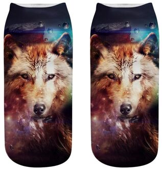 Sport Sokken Mannen Vrouwen Leuke Casual Werk Zakelijke Katoenen Sokken 3D Wolf Hoofd Print Medium Gelukkig Sokken # 2S29FN