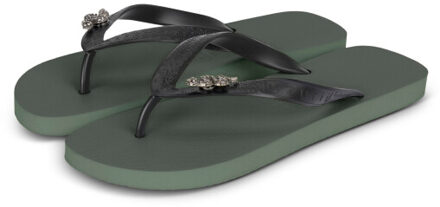 Sport switch cobra legergroen dames slippers, , maat: Bruin/groen - 37-38