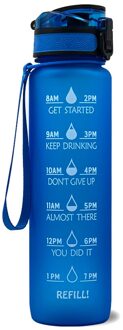 Sport Water Fles Met Tijd Marker Drinken Waterkoker Fitness Sport Fles 1L Water Jug Camping Kantoor School Gym Workout blauw