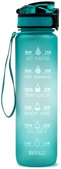 Sport Water Fles Met Tijd Marker Drinken Waterkoker Fitness Sport Fles 1L Water Jug Camping Kantoor School Gym Workout cyaan