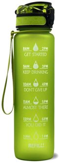 Sport Water Fles Met Tijd Marker Drinken Waterkoker Fitness Sport Fles 1L Water Jug Camping Kantoor School Gym Workout groen