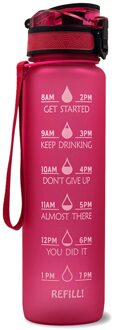 Sport Water Fles Met Tijd Marker Drinken Waterkoker Fitness Sport Fles 1L Water Jug Camping Kantoor School Gym Workout rood