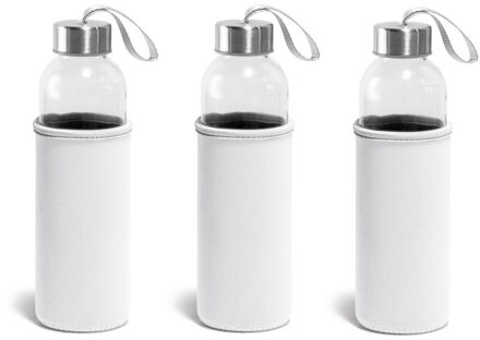 Sport waterfles/drinkfles - 10x - met softshell beschermhoes wit - 520 ml - Sportfles - Bidon