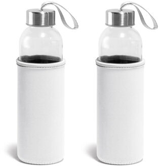 Sport waterfles/drinkfles - 2x - met softshell beschermhoes wit - 520 ml - Sportfles - Bidon