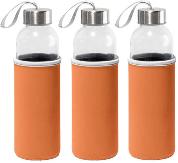 Sport waterfles/drinkfles - 3x - met softshell beschermhoes oranje - 520 ml - Sportfles - Bidon
