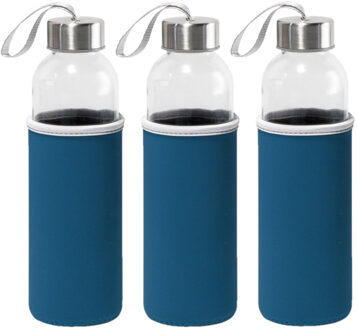 Sport waterfles/drinkfles - 6x - met softshell beschermhoes blauw - 520 ml - Sportfles - Bidon
