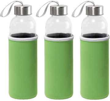 Sport waterfles/drinkfles - 6x - met softshell beschermhoes groen - 520 ml - Sportfles - Bidon