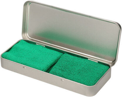 Sport zweetbandjes set - 2x stuks - groen - in metalen opslag / bewaar doosje - sport artikelen