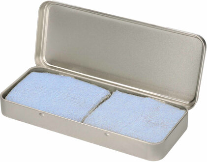 Sport zweetbandjes set - 2x stuks - lichtblauw - in metalen opslag / bewaar doosje - sport artikelen