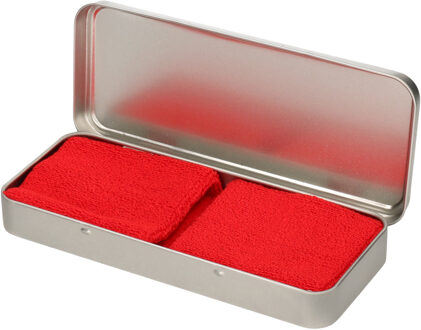 Sport zweetbandjes set - 2x stuks - rood - in metalen opslag / bewaar doosje - sport artikelen