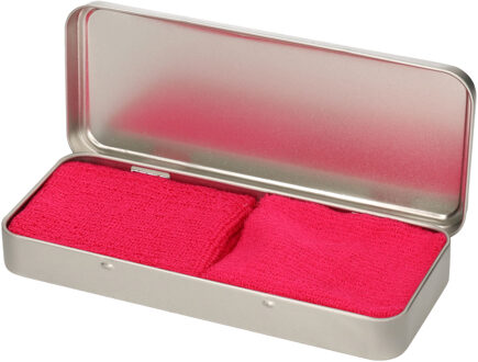 Sport zweetbandjes set - 2x stuks - roze - in metalen opslag / bewaar doosje - sport artikelen
