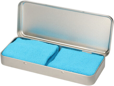 Sport zweetbandjes set - 2x stuks - turquoise - in metalen opslag / bewaar doosje - sport artikelen