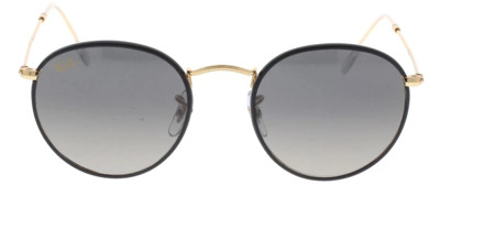 Sportbrillenshop - Ray-Ban Round Full Color Black on Legend Gold/ Grey Gradient Maat: Medium (50) - Zonnebril -  - rb3447jm 919671