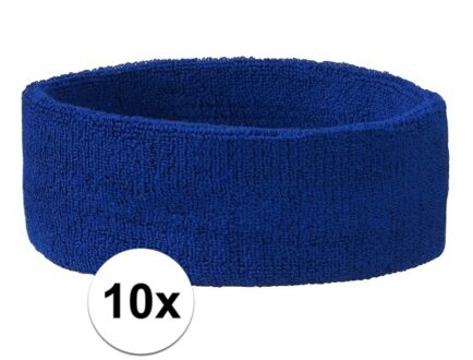 Sportdag hoofd zweetbandjes kobalt blauw 10x - Hoofdbandjes team kleur blauw