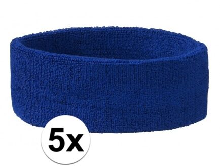 Sportdag hoofd zweetbandjes kobalt blauw 5x - Hoofdbandjes team kleur blauw