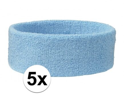 Sportdag hoofd zweetbandjes lichtblauw 5x - Hoofdbandjes team kleur blauw