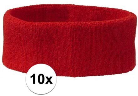 Sportdag hoofd zweetbandjes rood 10x - Hoofdbandjes team kleur rood