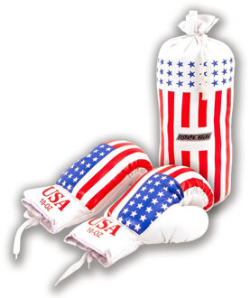 Sportief speelgoed boks set - USA thema - bokszak en handschoenen in tas Multi