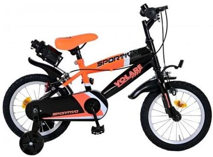 Sportivo Kinderfiets - Jongens - 14 inch - Neon Oranje Zwart - Twee Handremmen