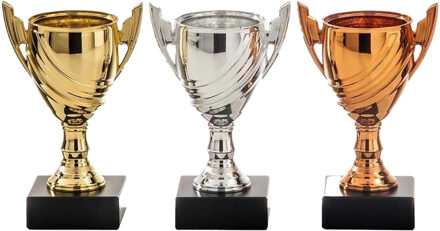 Sportprijzen/awards trofee bekers - formaat 13 cm - goud / zilver / brons - pakket 3 in 1