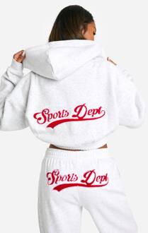 Sports Dept Towelling Applique Met Ritssluiting Afgekorte Hoodie, Ash Grey - L