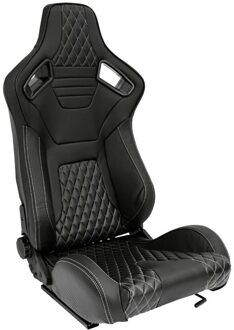 Sportstoel 'AK' - Zwart Kunstleder + Zilveren stiksels/bies - Dubbelzijdig verstelbaar SS74LS