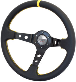 Sportstuur Spec 350mm - Zwart Leder + Gele Stiksels (Deep Dish - 95mm)