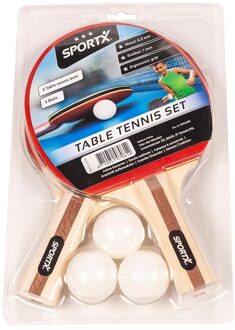 SportX 2x Tafeltennis batjes sport set met 3 ballen - Tafeltennisset Rood