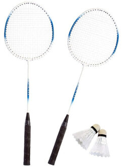 SportX Badminton set blauw/wit met 2 shuttles en opbergtas