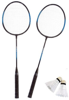 SportX Badminton set blauw/zwart met 2 shuttles en opbergtas