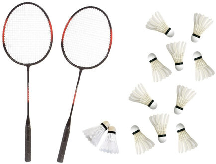 SportX Badminton set rood/zwart met 12x shuttles en opbergtas