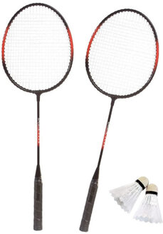 SportX badminton set - rood/zwart - met 2 rackets en 2 shuttles en opbergtas - 66 cm