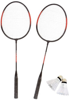 SportX Badminton set rood/zwart met 2 shuttles en opbergtas