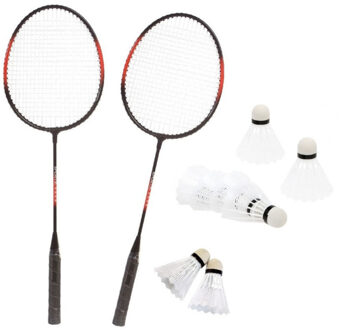 SportX Badminton set rood/zwart met 8x shuttles en opbergtas - Badmintonsets Multikleur