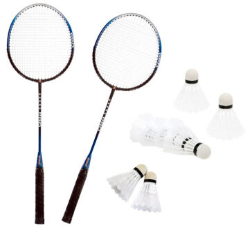 SportX Badminton set zilver/blauw met 8x shuttles en opbergtas - Badmintonsets Multikleur