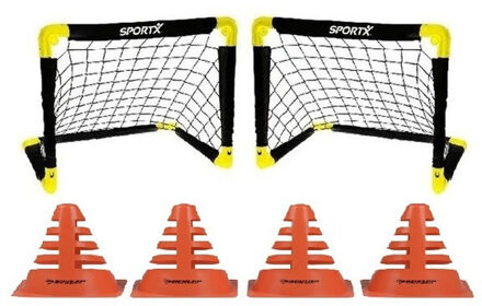 SportX Complete voetbal speelset - van 2 voetbal goals - 55 x 44 x 44 cm - inclusief 4 stuks oranje pionnen