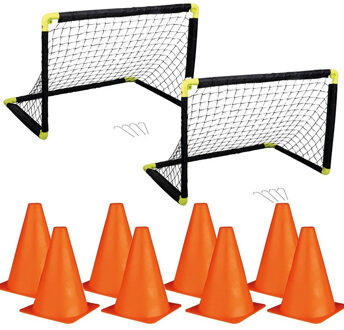 SportX Complete voetbal speelset - van 2 voetbal goals - 55 x 44 x 44 cm - inclusief 8 stuks oranje pionnen