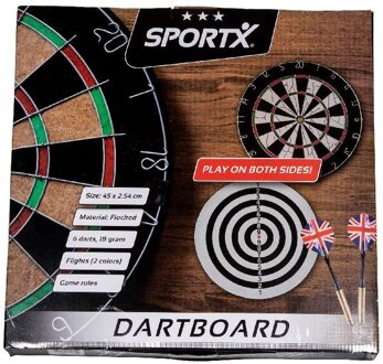 SportX Dartbord Flocked met 6 Darts Multikleur