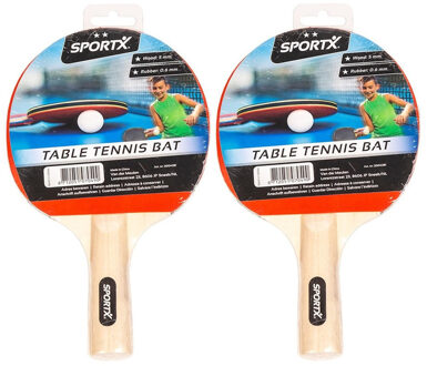 SportX Set van 2x stuks tafeltennis Ping Pong batjes 2 sterren kwaliteit - Tafeltennisbats Multikleur